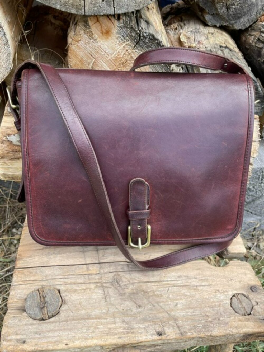 Vintage Coach Burgundy Bag Large Saddle Pouch Saddle Bag Coach 9585